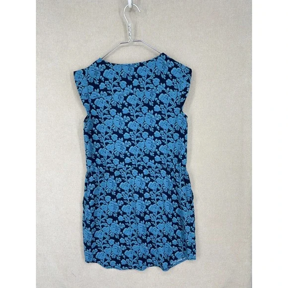 CAbi Dress S Blue Floral Java Tie Waist Button Up Short Pockets 5265 - Picture 3 of 9